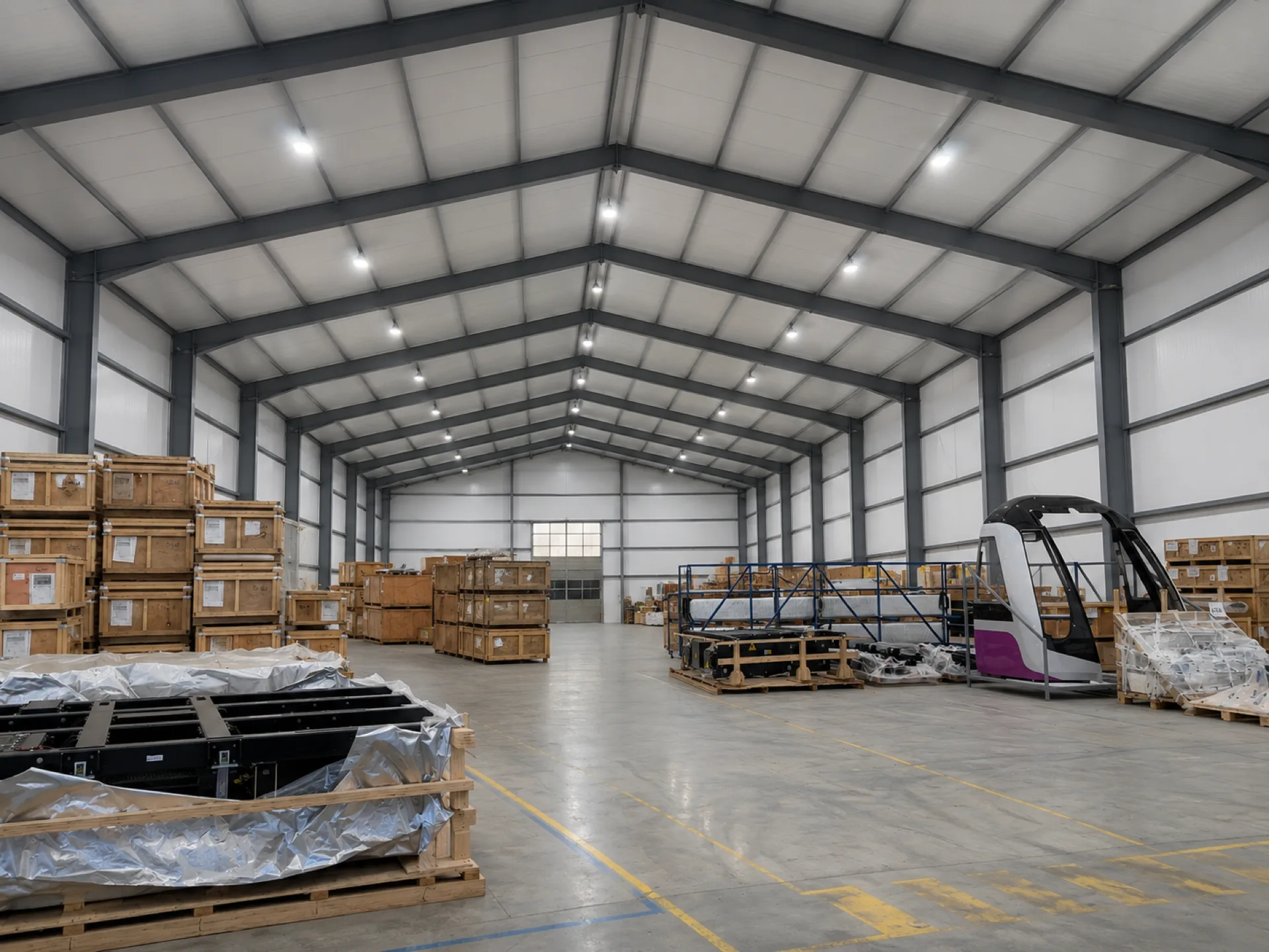 Interior de nave de producción industrial con líneas de fabricación