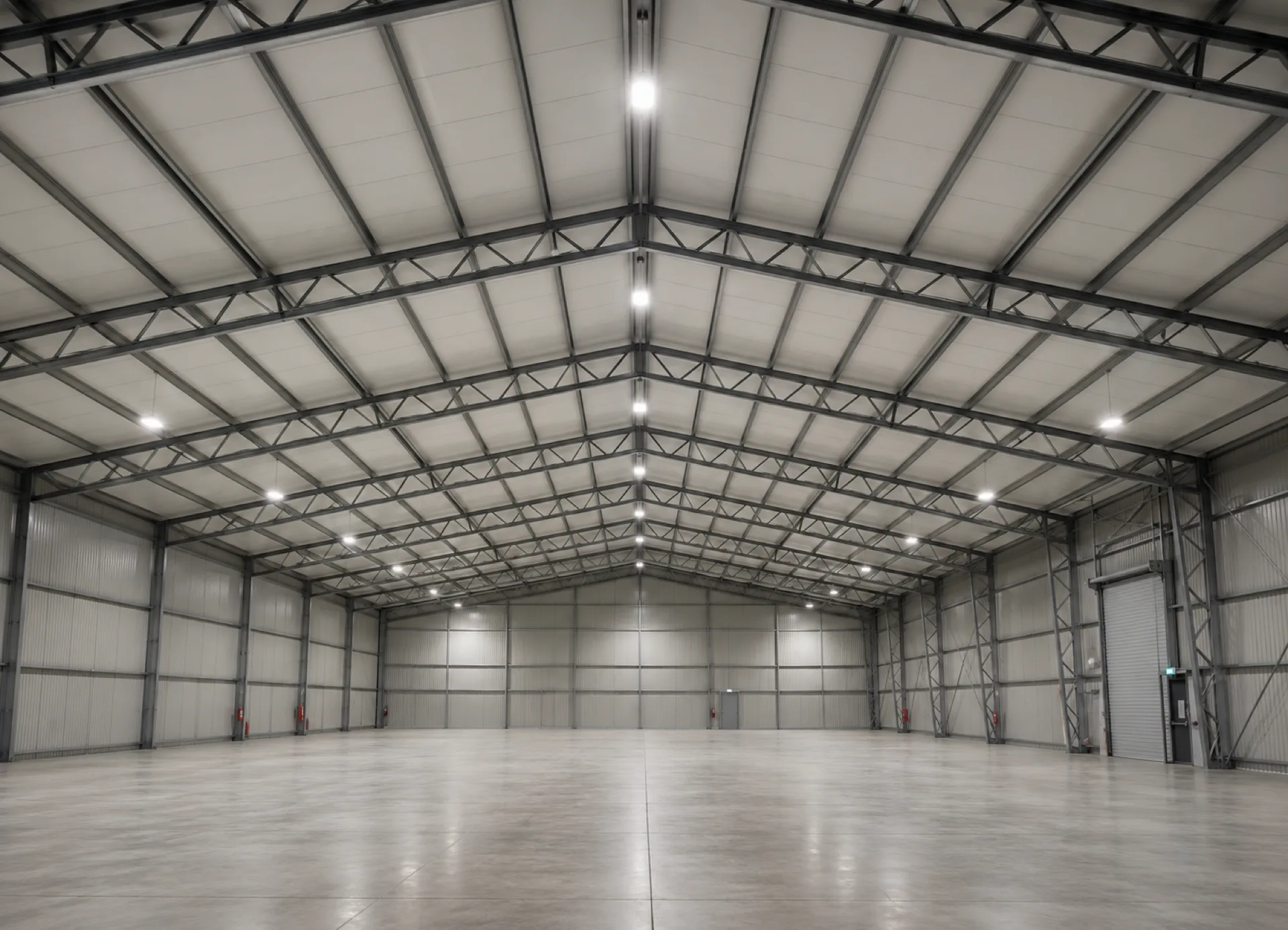 Interior diáfano de nave de producción con gran luz libre