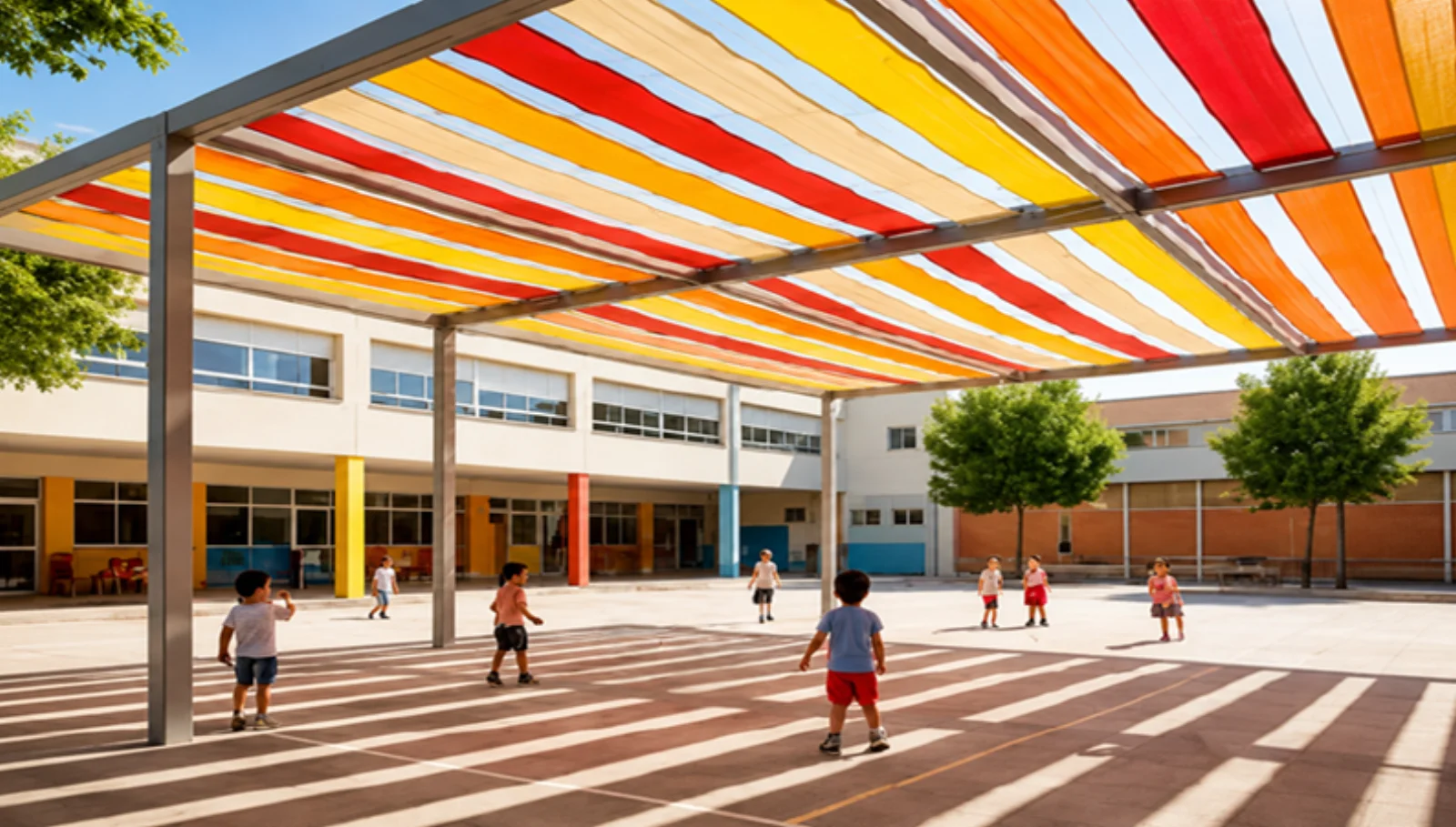Sistema modular VELKORA instalado en patio escolar